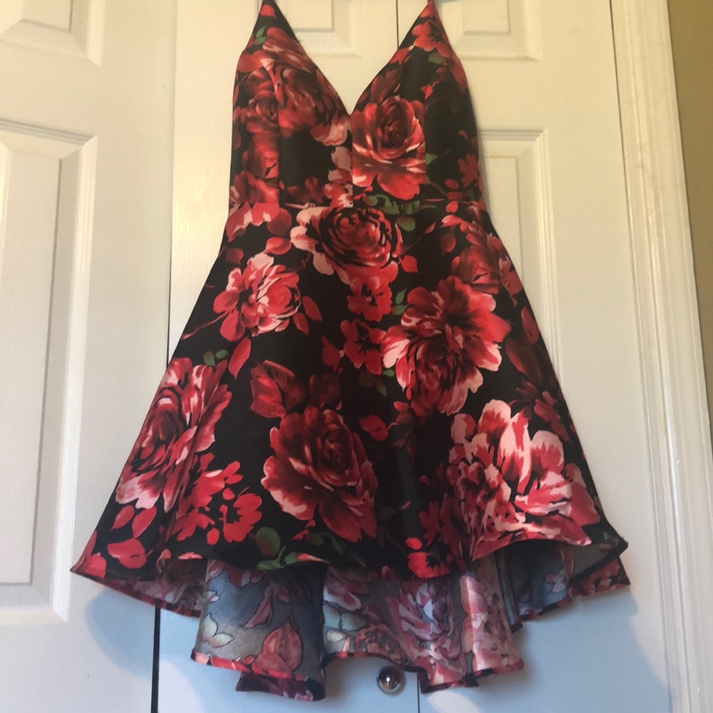 Red/black and high/low homecoming dress